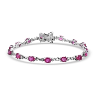 DOD - African Ruby Line Bracelet (Size 7) in Platinum Overlay Sterling Silver 7.48 Ct, Silver wt. 7.