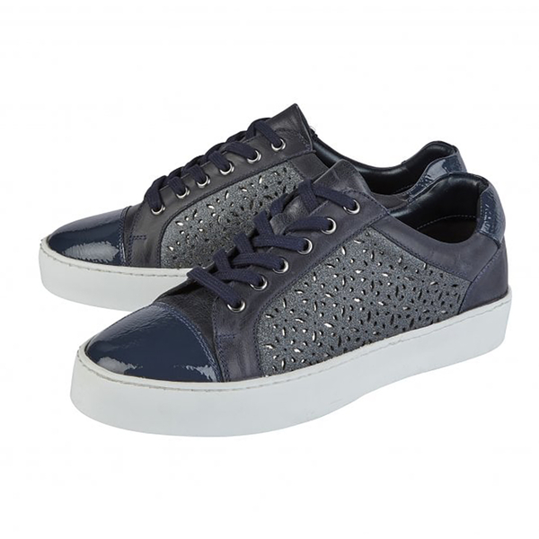 Lotus Navy Leather Cologne Lace-Up Trainers in Navy Colour