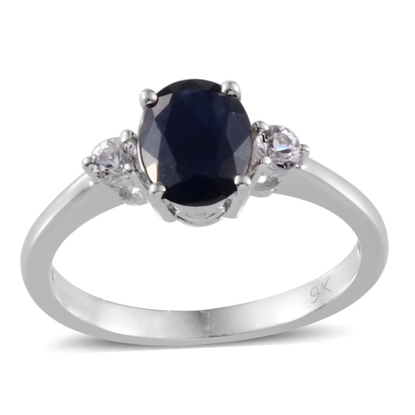9K White Gold Kanchanaburi Blue Sapphire (Ovl 1.40 Ct), White Sapphire Ring 1.550 Ct.