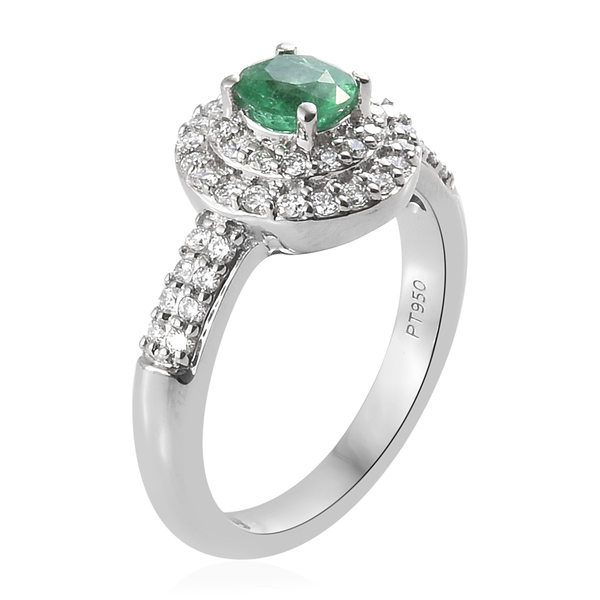 RHAPSODY 950 Platinum AAAA Kagem Zambian Emerald (Rnd), Diamond (VS/E-F) Ring 1.00 Ct.Platinum Wt 6.16 Gms