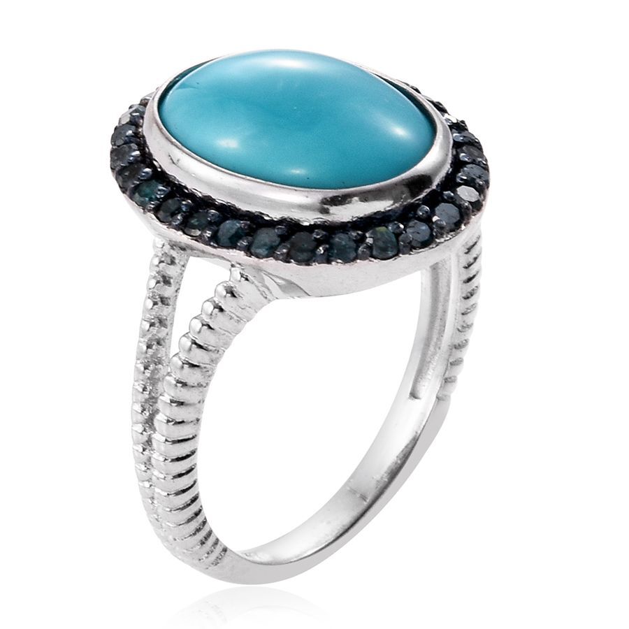 Arizona Sleeping Beauty Turquoise (Ovl 4.75 Ct), Blue Diamond Ring in Platinum Overlay Sterling Silver 5.250 Ct.