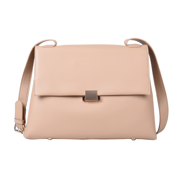 PASSAGE. lifestyle-Color:beige; size/Profile:Crossbody bag;wall(exterior);Semi-PU. Lining(interior):polyester  Pockets(exterior):button-1;Pockets(interior):Zipped-1, slip-2.Measurement(inch)