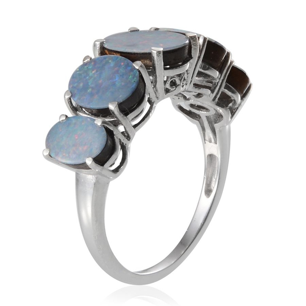 Australian Boulder Opal (Ovl 1.00 Ct) 5 Stone Ring in Platinum Overlay Sterling Silver 3.750 Ct.