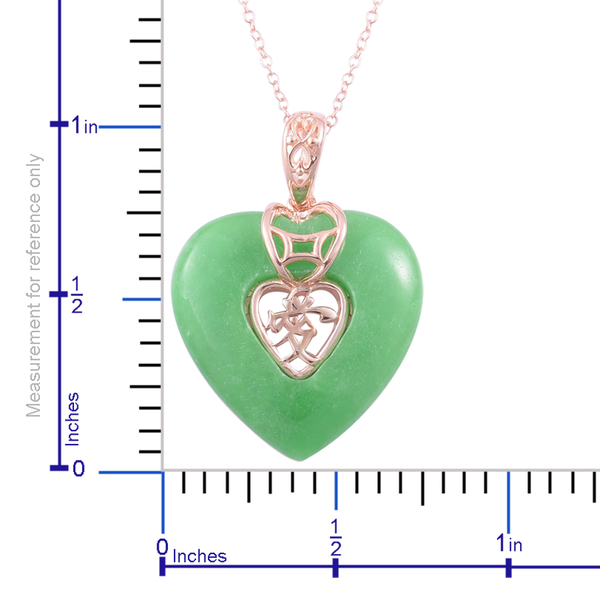 Green Jade (Hrt) Chinese Character AI (Love) Pendant With Chain (Size 18) in Rose Gold Overlay Sterling Silver 19.250 Ct.