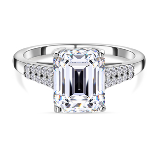 Moissanite Ring in Platinum Overlay Sterling Silver 3.85 Ct.