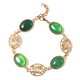 Green Agate and White Austrian Crystal Bracelet (Size 9 ) in Yellow Tone