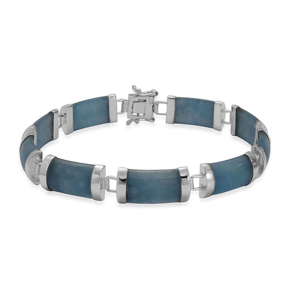 Light Blue Colour Jade Bracelet in Rhodium Plated Sterling Silver (Size 7.5) 50.000 Ct.