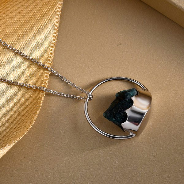 Grandidierite Circle Pendant with Chain (Size 20) in Platinum Overlay Sterling Silver 13.48 Ct.