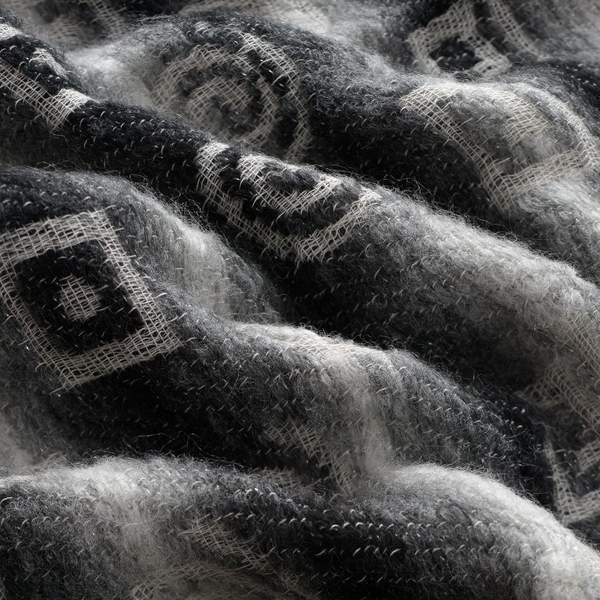 WINTER SPECIAL Mohair, Acro and Cotton Black and White Colour Geometric Pattern Scarf (Size 195x75 Cm)