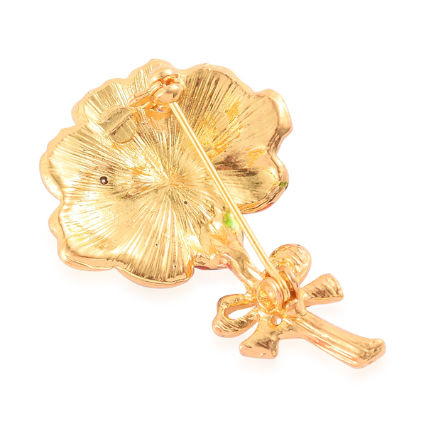 Stunning Bright Multi Colour Austrian Crystal Floral Enameled Brooch in Gold Tone