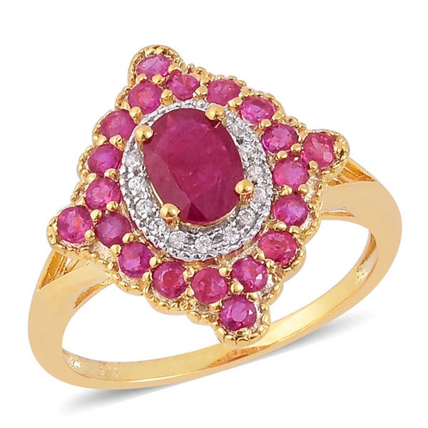 Niassa Ruby (Ovl 1.05 Ct), Ruby and White Zircon Ring in Yellow Gold Overlay Sterling Silver 2.200 C