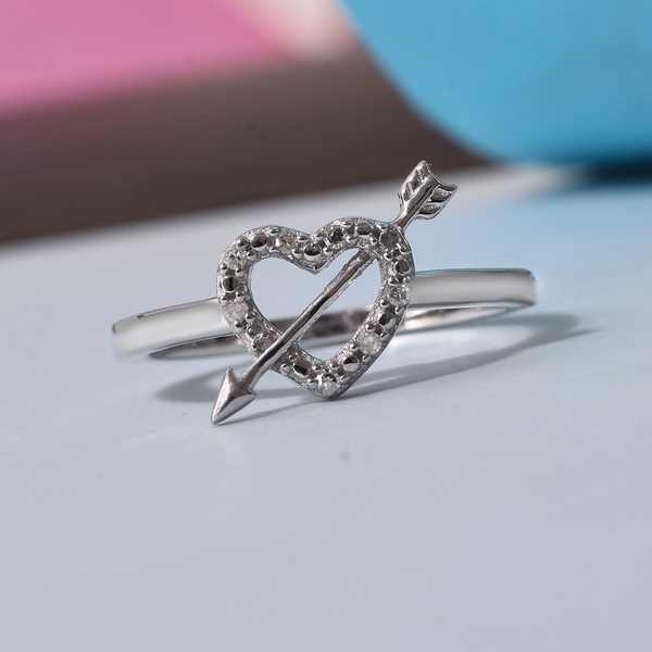 Diamond Heart with Arrow Ring in Platinum Overlay Sterling Silver