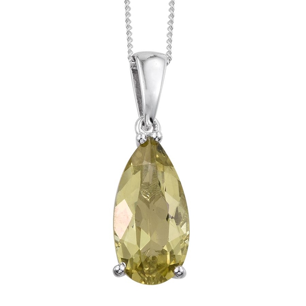 Natural Ouro Verde Quartz (Pear) Solitaire Pendant With Chain in Platinum Overlay Sterling Silver 3.