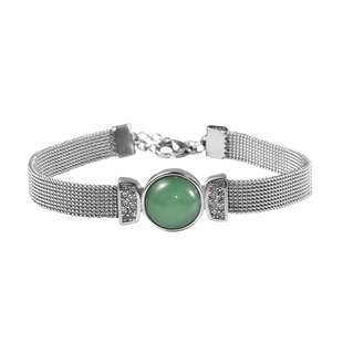 Green Aventurine and White Austrian Crystal Bracelet (Size - 7 with 2 inch Extender) in Stainless St