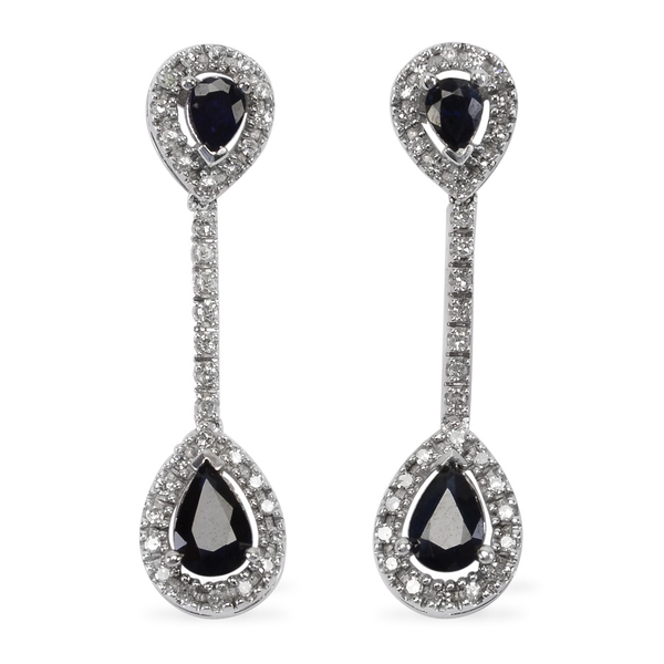 Close Out Deal 14K W Gold AAA Madagascar Blue Sapphire (Pear), Diamond Earrings (with Push Back) 1.5
