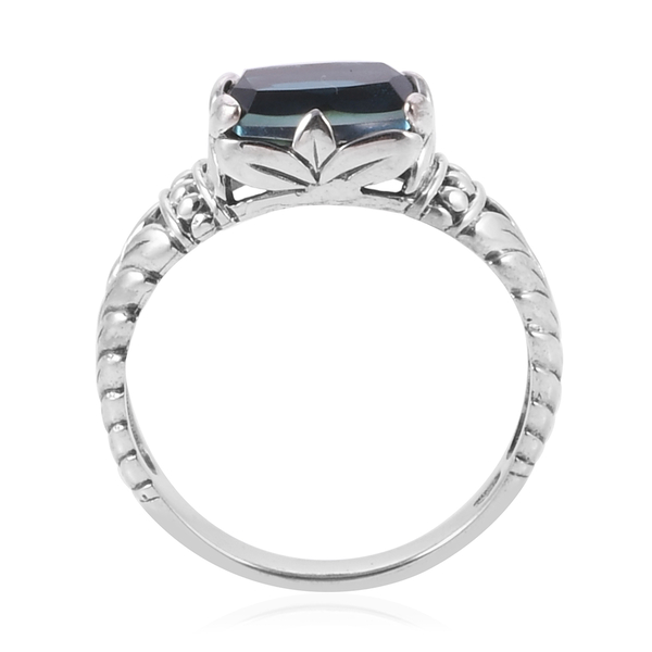 Royal Bali Collection Teal Quartz (Cush) Floral Ring in Sterling Silver 2.340 Ct.