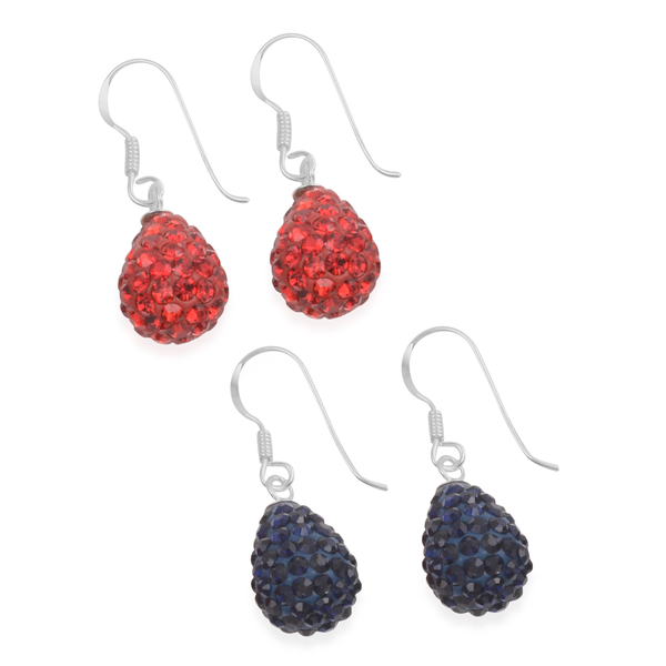 Close Out Deal Set of 2 - AAA Red Austrian Crystal (Rnd), Blue Austrian Crystal Hook Earrings in Ste