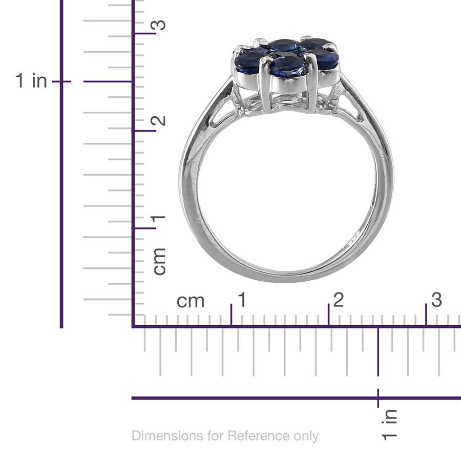 Kanchanaburi Blue Sapphire (Rnd) 7 Stone Floral Ring in Platinum Overlay Sterling Silver 1.750 Ct.