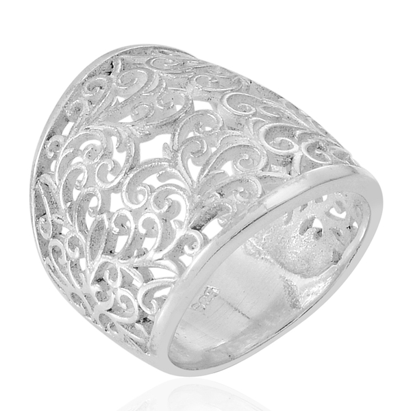 Thai Rhodium Plated Sterling Silver Filigree Ring, Silver wt 7.00 Gms.