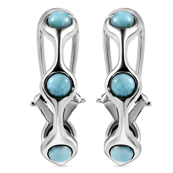 Larimar Hoop Earrings with French Clip in Platinum Overlay Sterling Silver 2.63 Ct, Silver Wt. 4.87 