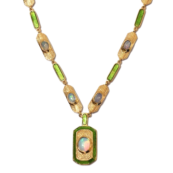 Ethiopian Welo Opal Enamelled Necklace (Size 18 with 2 inch Extender) in 14K Gold Overlay Sterling Silver, Silver wt. 21.76 Gms