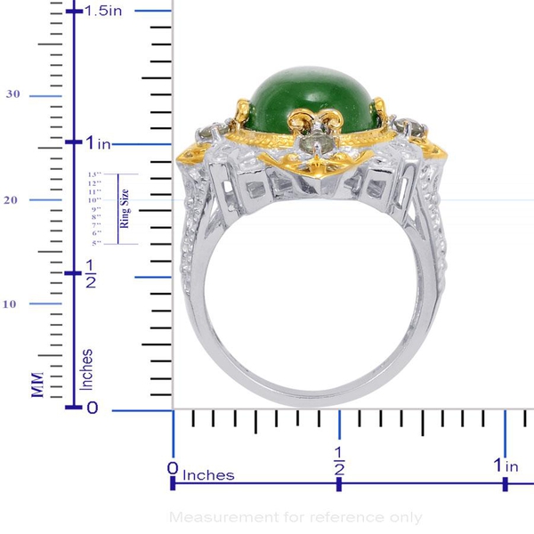 Designer Collection Green Jade (Ovl 9.25 Ct), Green Sapphire Ring in 14K YG and Platinum Overlay Sterling Silver 9.705 Ct.
