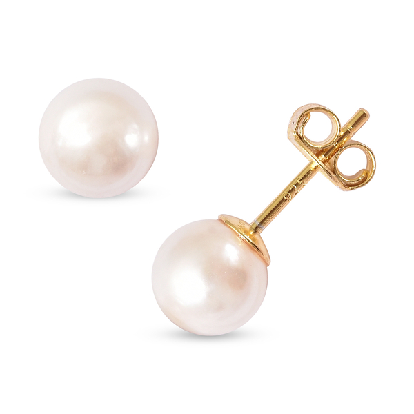 Japanese Akoya Pearl Stud Earrings (with Push Back) in Yellow Gold Overlay Sterling Silver