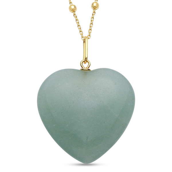 Green Aventurine Heart Pendant with Chain (Size 20) in Yellow Gold Overlay Sterling Silver