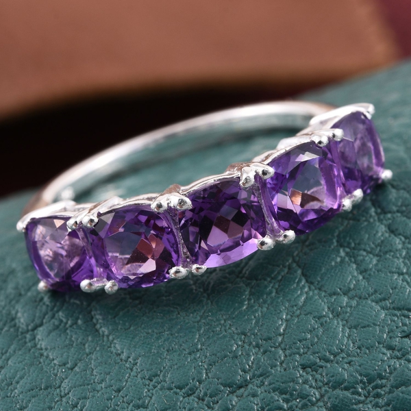 Amethyst (Cush) 5 Stone Ring in Sterling Silver 2.500 Ct.