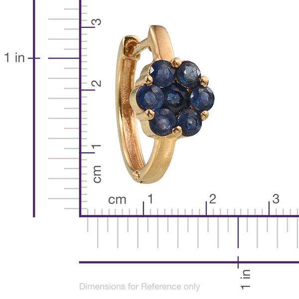 Kanchanaburi Blue Sapphire (Rnd) Floral Hoop Earrings (with Clasp) in 14K Gold Overlay Sterling Silver 2.250 Ct.