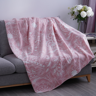 Fleece Printed Blanket with Horse Stitching (Size: 130x170cm) - Dusty Pink & White