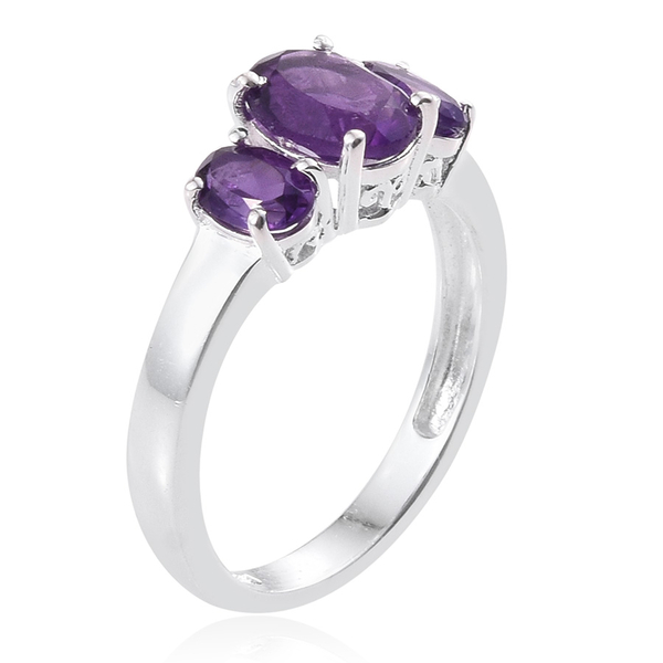 AA Lusaka Amethyst (Ovl 1.15 Ct) 3 Stone Ring in Sterling Silver 2.000 Ct.