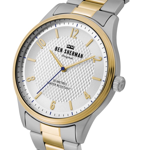 Ben Sherman Matte Silver Dial Watch with Silver and Gold Chain Strap