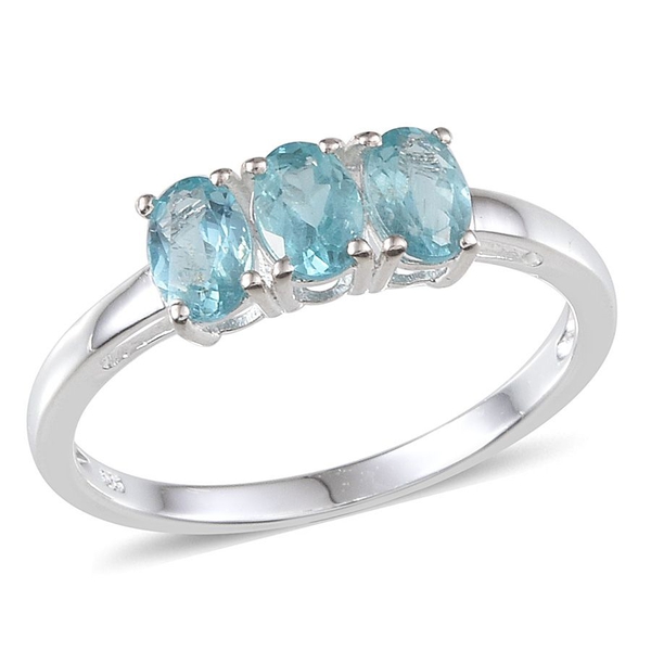 Paraibe Apatite (Ovl) Trilogy Ring in Sterling Silver 1.500 Ct.