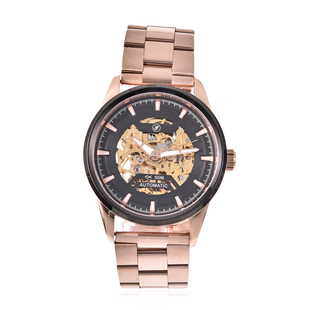 GENOA Automatic Movement 5ATM Water Resistant Watch with Chain Strap and Butterfly Buckle Clasp in Rose Gold Tone