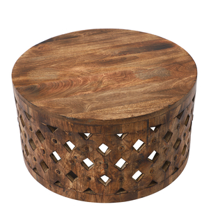 NAKKASHI Mango Wood Handcarved Coffee Table (Size 60x60x33 Cm)
