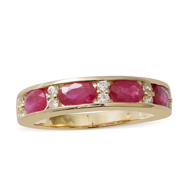 2.41 Ct AAA Ruby and White Zircon Half Eternity Ring in 9K Gold 3.24 Grams