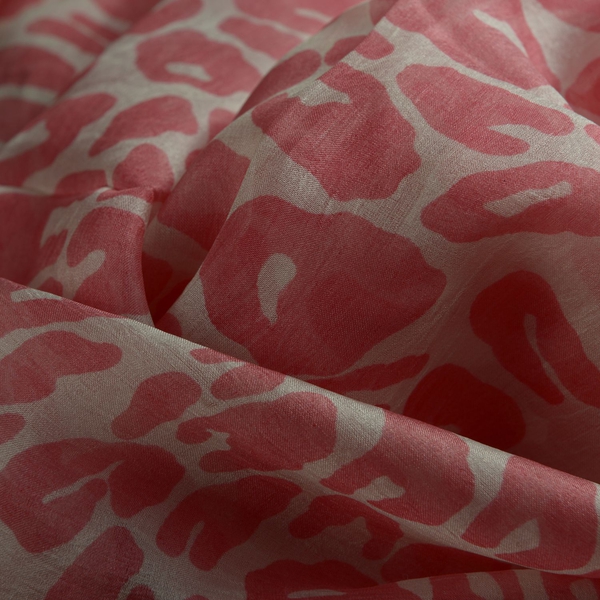 100% Mulberry Silk Pink Colour Abstract Pattern White Colour Scarf (Size 180x100 Cm)