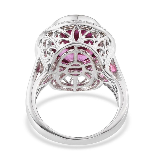 Kunzite Colour Quartz (Ovl 9.50 Ct), Natural Cambodian Zircon Ring in Platinum Overlay Sterling Silver 10.250 Ct. Silver wt 7.80 Gms.