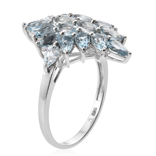 AA Espirito Santo Aquamarine (Ovl) Cluster Ring in Platinum Overlay Sterling Silver 3.750 Ct.