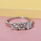 Moissanite 3 Stone Ring in Platinum Overlay Sterling Silver 1.07 Ct.