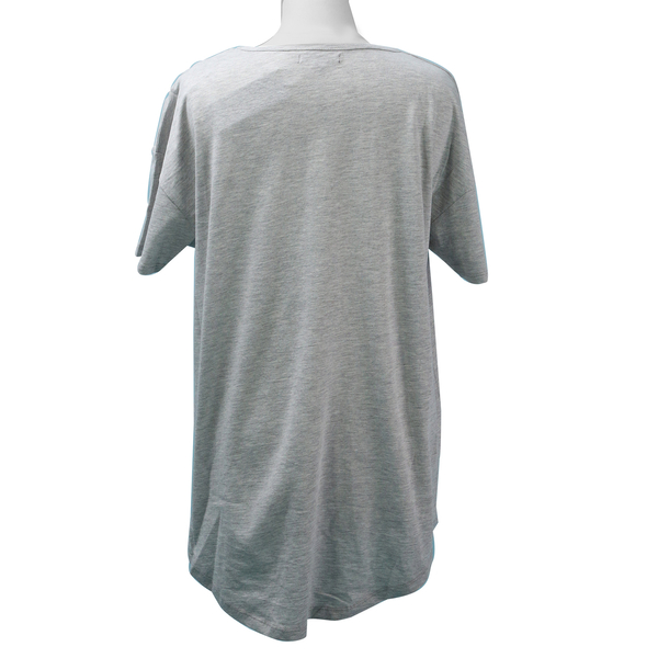 SUGARCRISP 100% Cotton Short Sleeved TShirt with Flower Detail - Grey Melange