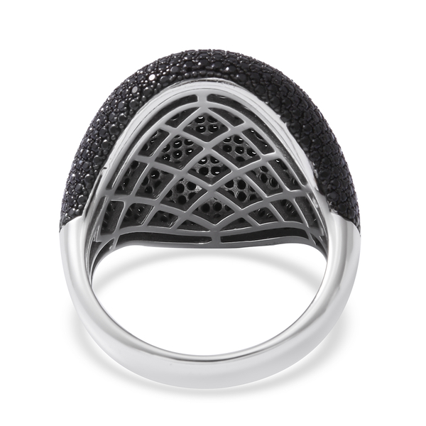 Cocktail Collection- Pave Set Natural Boi Ploi Black Spinel (Rnd) Cluster Ring in Rhodium Overlay Sterling Silver 6.410 Ct, Silver wt 8.40 Gms, Number of Gemstone 641