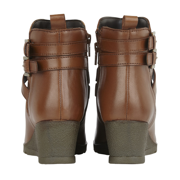 Lotus Brown Buckle Ankle Boots Lotus Leather Farrow Wedge Ankle