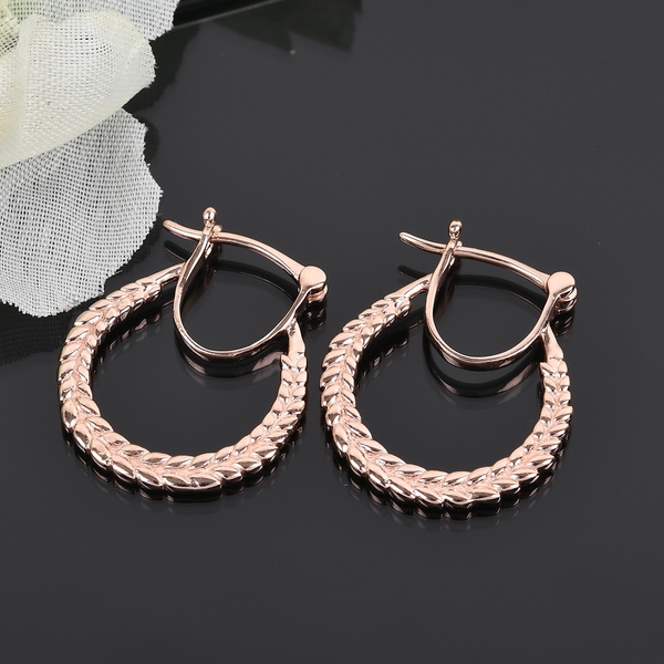 Rose Gold Overlay Sterling Silver Olive Leaf Hoop Earrings (with Clasp)