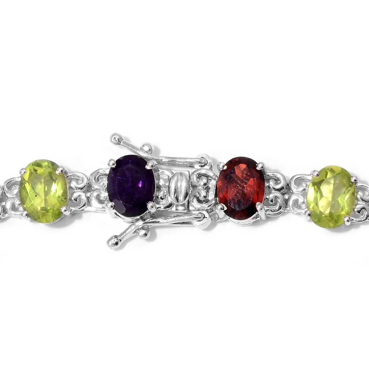 Sky Blue Topaz (Ovl), Garnet, Hebei Peridot, Brazilian Smoky Quartz, Goshenite, Zambian Amethyst and Citrine Rainbow Necklace (Size 18) in Platinum Overlay Sterling Silver 48.750 Ct.