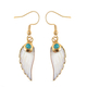 2 Piece Set - Blue Howlite and White Shell Pearl Angel Wing Pendant with Chain (Size 24 with 2 inch Extender) & Hook Earrings in Yellow Gold Tone