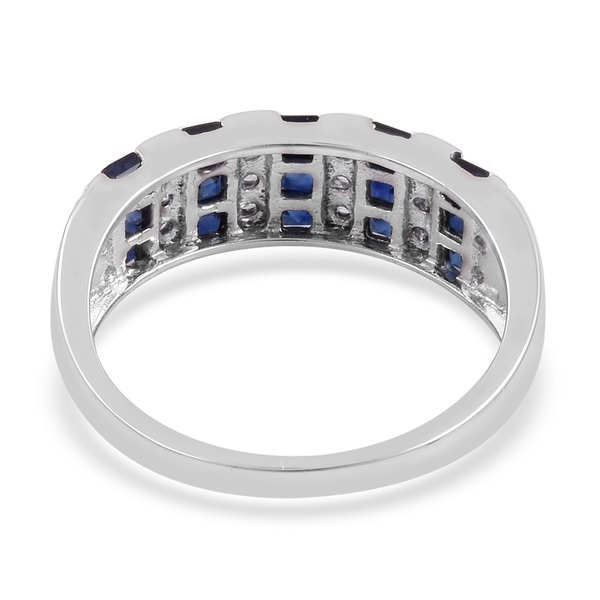 Designer Inspired- 9K White Gold AA Kanchanaburi Blue Sapphire (Princess Cut), Natural Cambodian Zircon Ring 1.080 Ct.