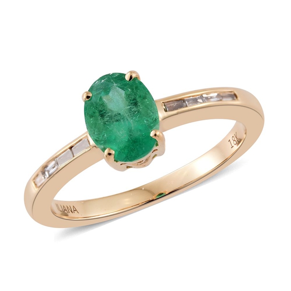 ILIANA 1.15 Ct AAA Boyaca Colombian Emerald and Diamond Ring in 18K Gold