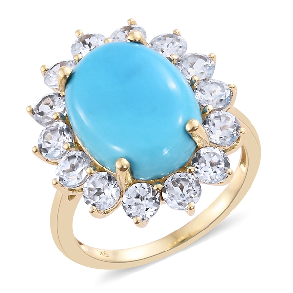 Collectors Edition- 9K Yellow Gold AAA Very Rare Size Sleeping Beauty Turquoise (Ovl 18x13 mm), Natu